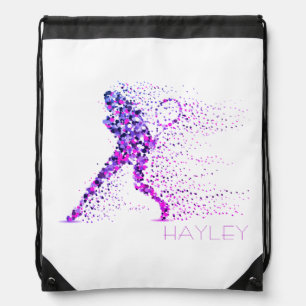 Tennis Pink Purple Pixel Modern Girly Personalized Drawstring Bag