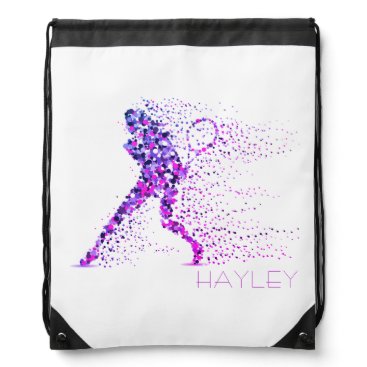 Tennis Pink Purple Pixel Modern Girly Personalized Drawstring Bag