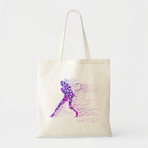 Tennis Pink Purple Pixel Modern Girly Personalized Tote Bag