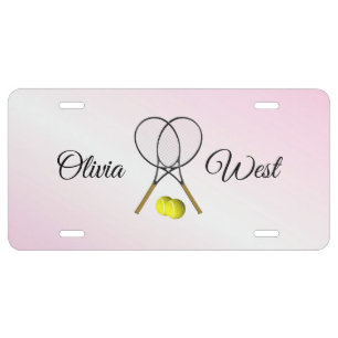 Tennis Pink Sports with Name License Plate