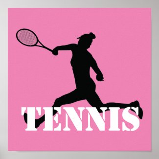 Tennis Play Girl Silhouette Pink, Black and White Poster