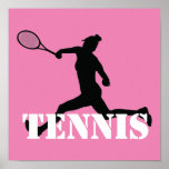 Tennis Play Girl Silhouette Pink, Black And White Poster at Zazzle