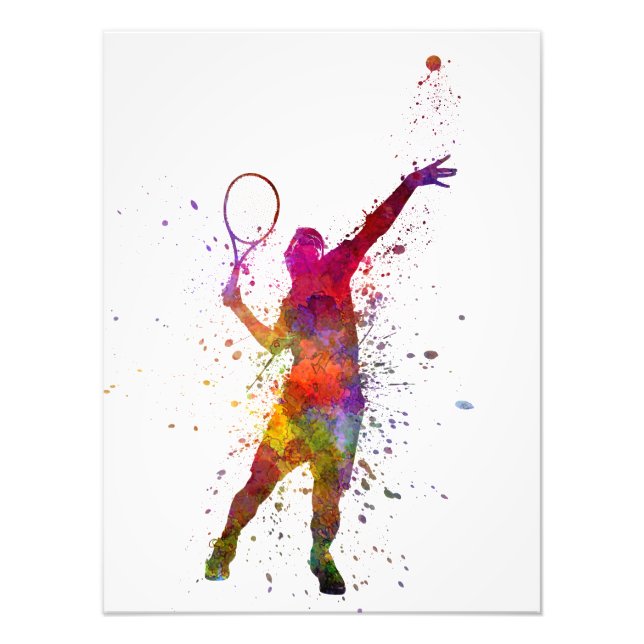 tennis player at service serving silhouette photo print (Front)