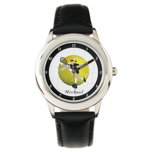 Tennis Player Ball & Net Coach Partner Name Kids  Watch (Front)