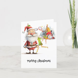 Tennis Player behind Santa Claus for Christmas  Holiday Card