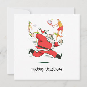 Tennis Player behind Santa Claus for Christmas Holiday Card