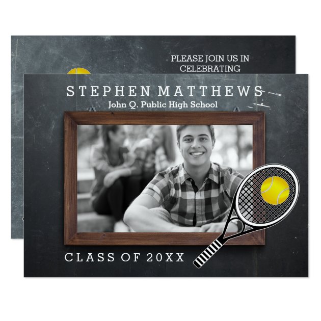 Tennis Player Chalkboard Photo Graduation Card
