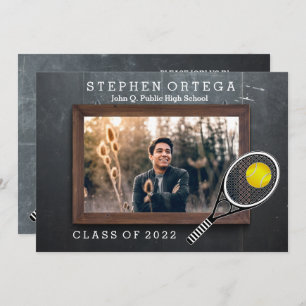 Tennis Player Chalkboard Photo Graduation Invitation