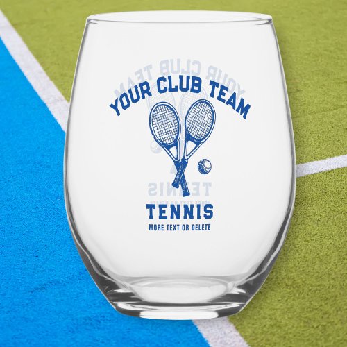 Tennis Player Club Team Name Personalized Blue Stemless Wine Glass