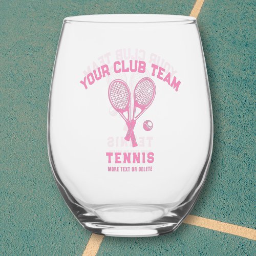 Tennis Player Club Team Name Personalized Pink Stemless Wine Glass