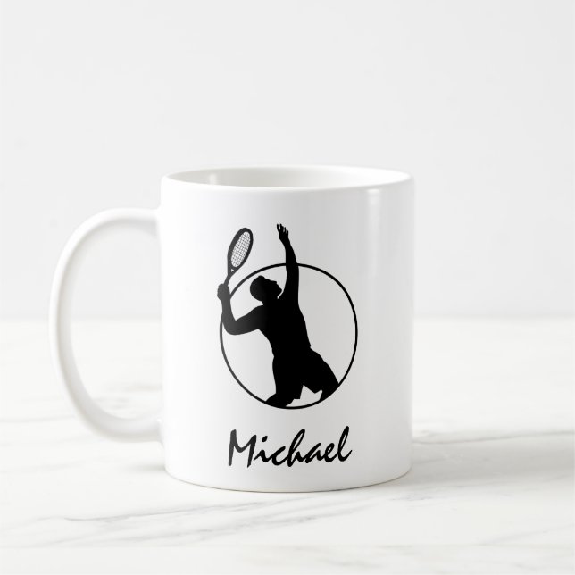 Tennis Player Coach Athlete Serving Personalized   Coffee Mug (Left)