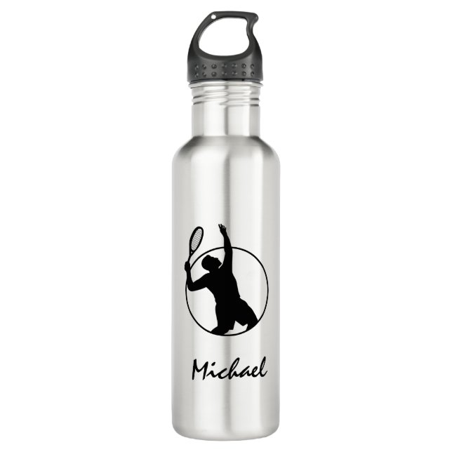 Tennis Player Coach Athlete Serving Personalized  Stainless Steel Water Bottle (Front)