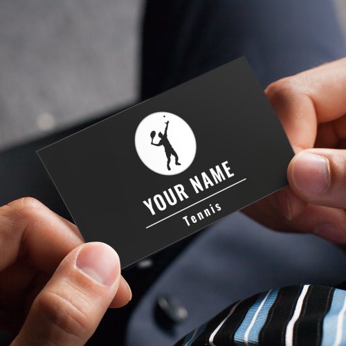 Tennis Player Coach Black  White Simple Elegant Business Card