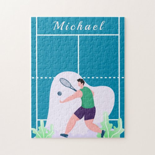 Tennis Player Coach Illustration Blue Court  Name Jigsaw Puzzle