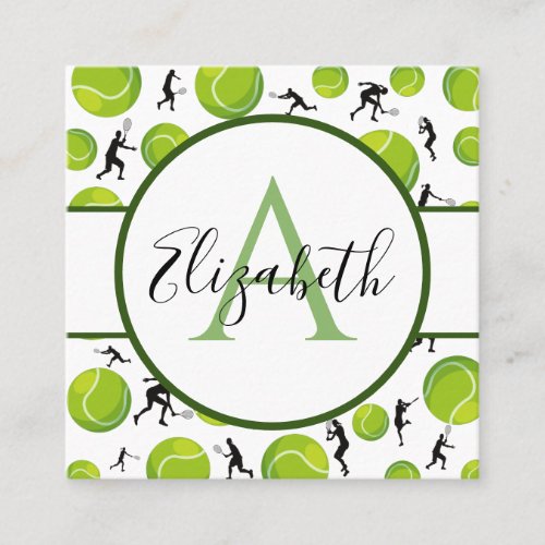 Tennis Player Coach Name Initial Add Social Media Square Business Card