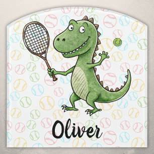 Tennis Player Cute Dinosaur Door Sign
