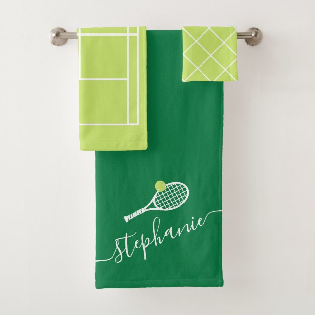 Tennis Player Design Personalized Green Bath Towel Set (Insitu)