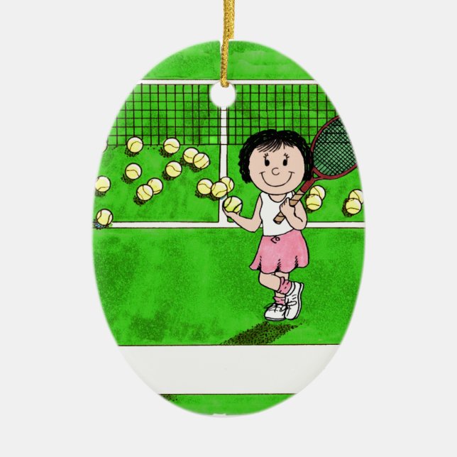 Tennis Player, Female - Personalized Cartoon Gift Ceramic Ornament (Front)