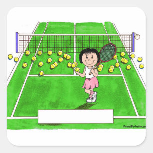 Tennis Player, Female - Personalized Cartoon Gift Square Sticker