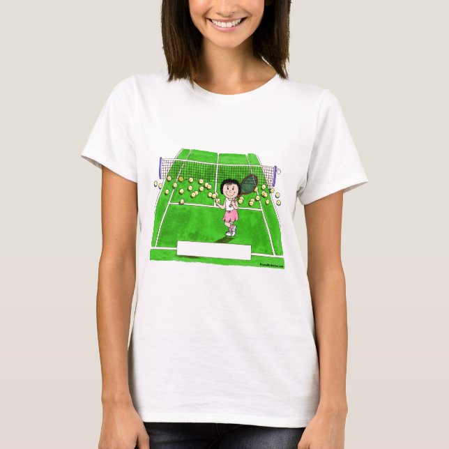 Tennis Player, Female - Personalized Cartoon Gift T-Shirt (Front)