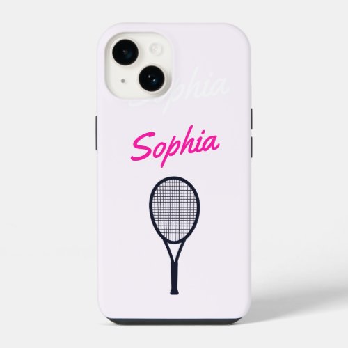 Tennis Player Gift Girls Custom Name Pink Black iPhone 14 Case
