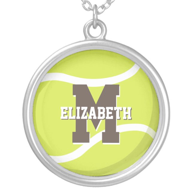 tennis player gifts girls monogrammed silver plated necklace (Front)