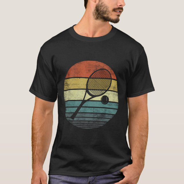 Tennis Player Gifts Retro Sunset Tennis Racquet Ba T-Shirt (Front)