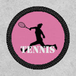 Tennis Player Girl Silhouette Pink, Black, White Patch at Zazzle