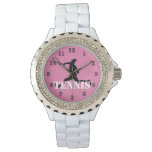 Tennis Player Girl Silhouette Pink, Black, White Watch at Zazzle