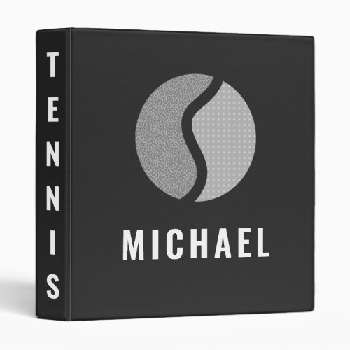 Tennis Player Gray Ball Personalized Black  White 3 Ring Binder