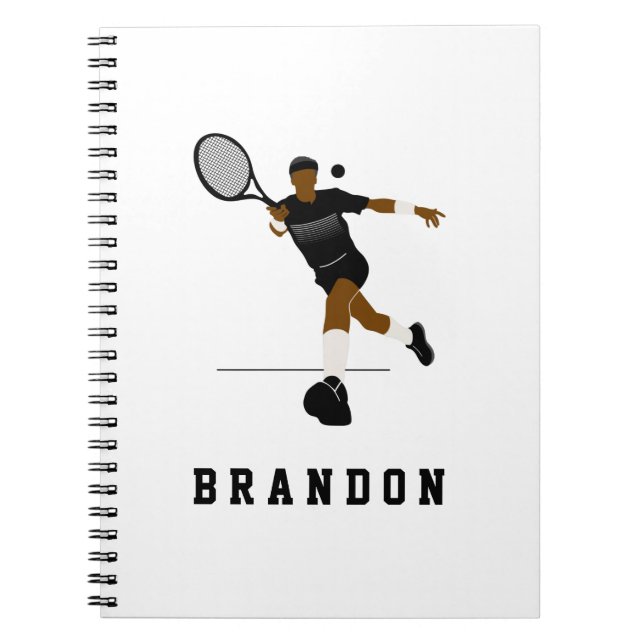 Tennis Player Illustration & Custom Boys Kids Name Notebook (Front)