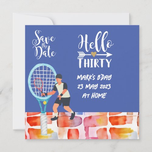 Tennis  Player is playing Tennis 30th Birthday  Invitation