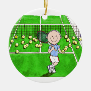 Tennis Player, Male - Personalized Cartoon Ceramic Ornament