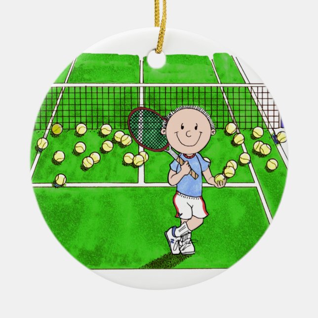 Tennis Player, Male - Personalized Cartoon Ceramic Ornament (Front)