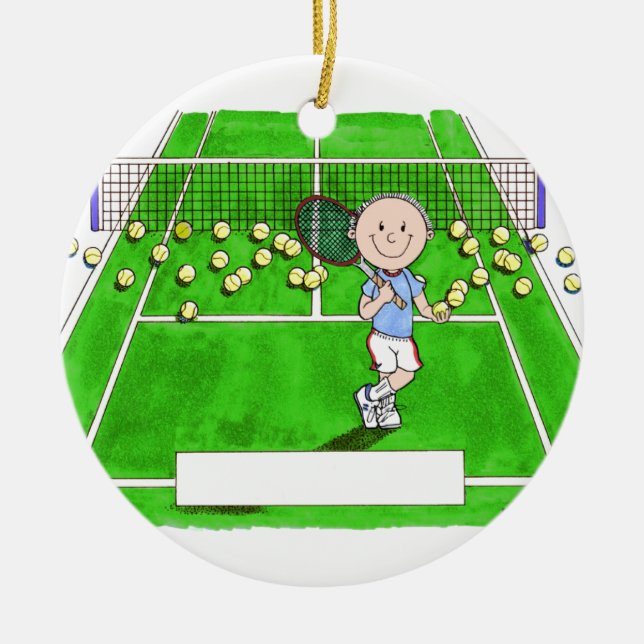Tennis Player, Male - Personalized Cartoon Ceramic Ornament (Front)