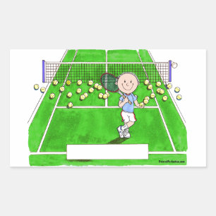 Tennis Player, Male - Personalized Cartoon Rectangular Sticker