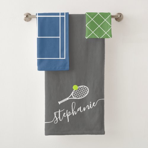 Tennis Player Monogram Custom Name Bath Towel Set