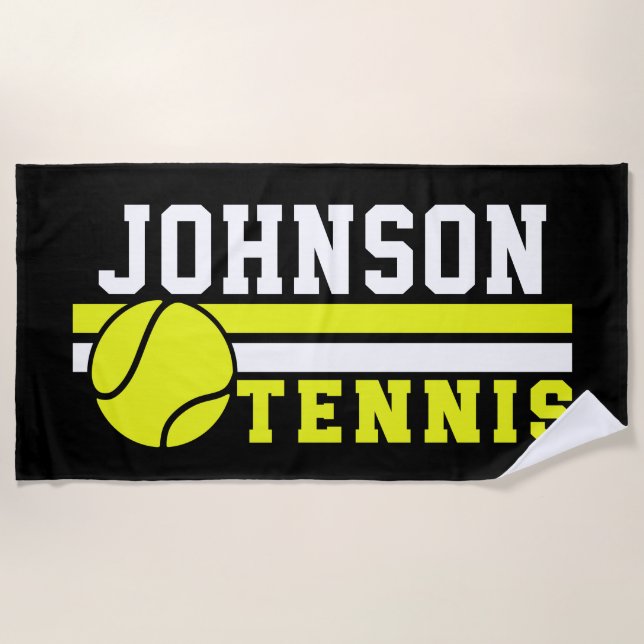 Tennis Player NAME Ball Game Court Personalized Beach Towel (Front)