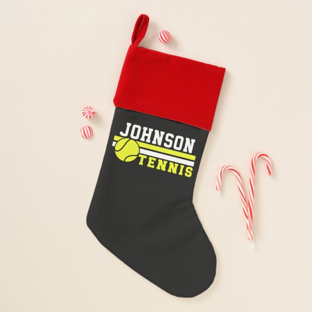 Tennis Player NAME Ball Game Court Personalized Christmas Stocking (Front)