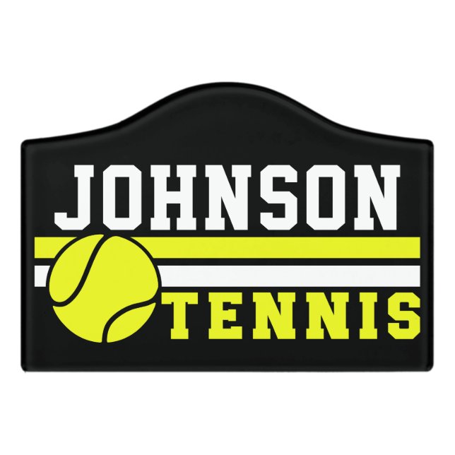 Tennis Player NAME Ball Game Court Personalized Door Sign (Small Crest Front)