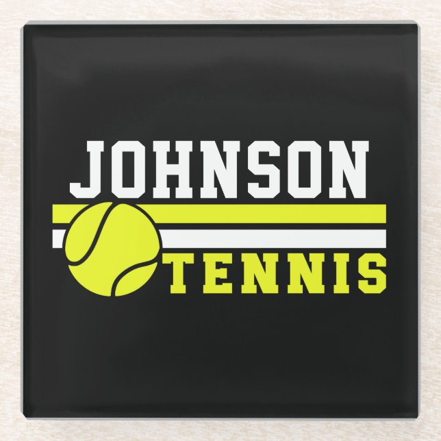 Tennis Player NAME Ball Game Court Personalized Glass Coaster (Front)