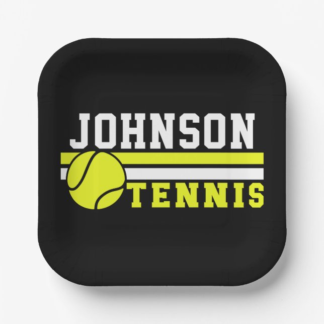 Tennis Player NAME Ball Game Court Personalized Paper Plates (Front)