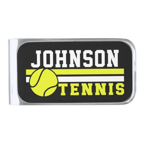 Tennis Player NAME Ball Game Court Personalized Silver Finish Money Clip