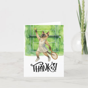 Tennis player on the court for cat lovers thank you card