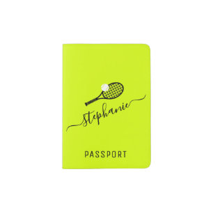 Tennis Player Personalized Script Name Yellow Passport Holder