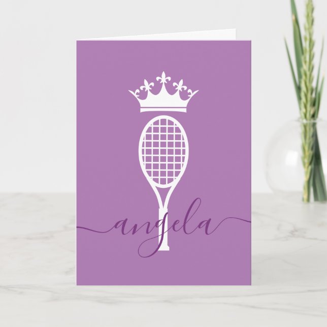 Tennis Player Queen of Court Purple Birthday Card (Front)