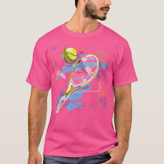 Tennis Player Racket Ball Pencil Art Cool Sports T-Shirt