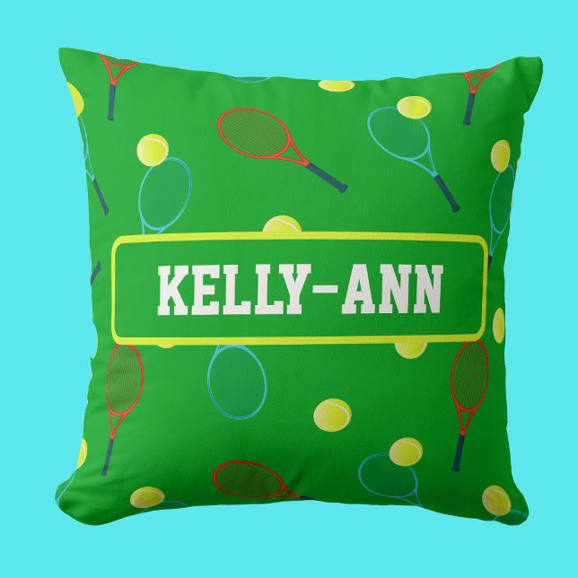Tennis Player Racquets and Balls Pattern Throw Pillow (Creator Uploaded)