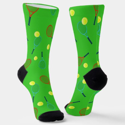 Tennis Player Racquets and Balls Patterned Socks