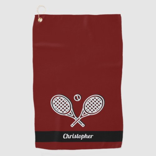 Tennis Player Red Monogrammed Name Tennis Ball Golf Towel